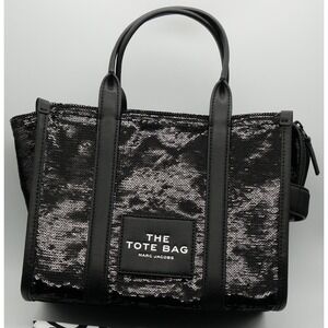 Marc Jacobs The Tote Bag Black Silver Sequin Handbag Crossbody Small H065M06RE22